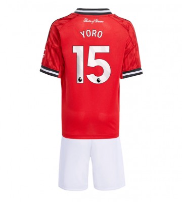 Lacne Dětský Futbalové dres Manchester United Leny Yoro #15 2025-26 Krátky Rukáv - Domáci (+ trenírky)